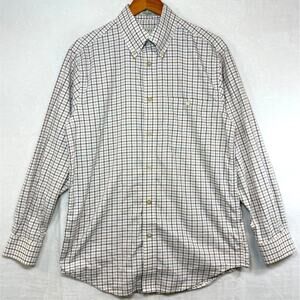 Orvis M White‎ Check Button Down Shirt Woven Cotton Casual Formal Wedding Guest